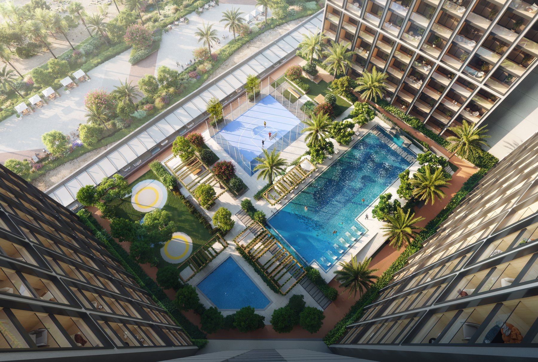 The podium pool deck, seen from above