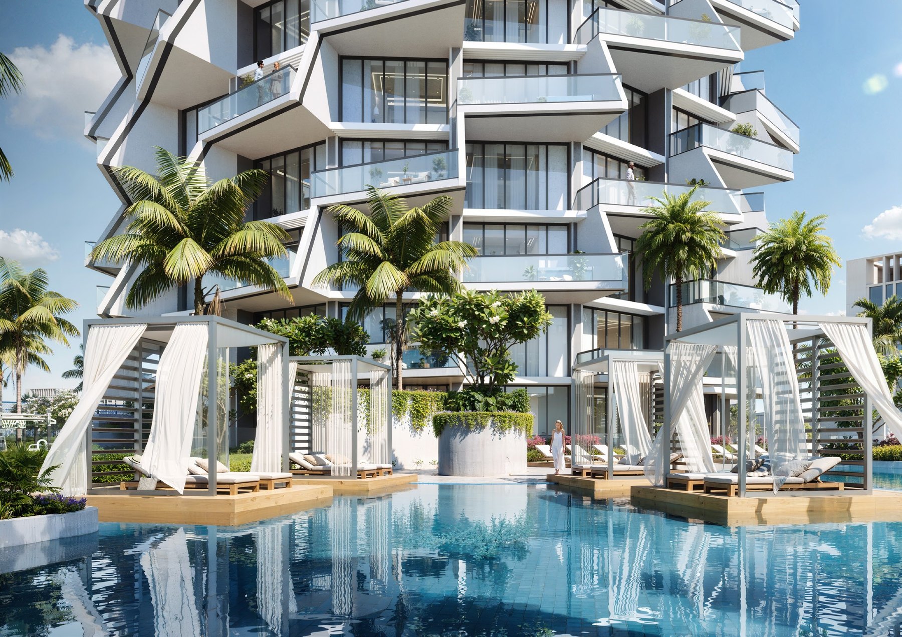Landscaped pool deck & biophilic facade