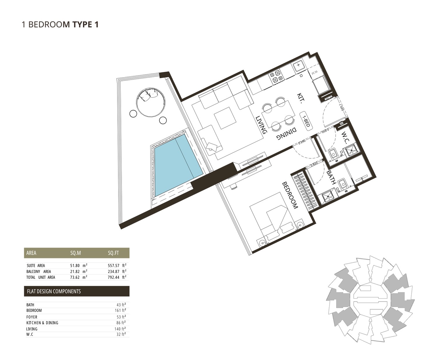 1 Bedroom · Type 1