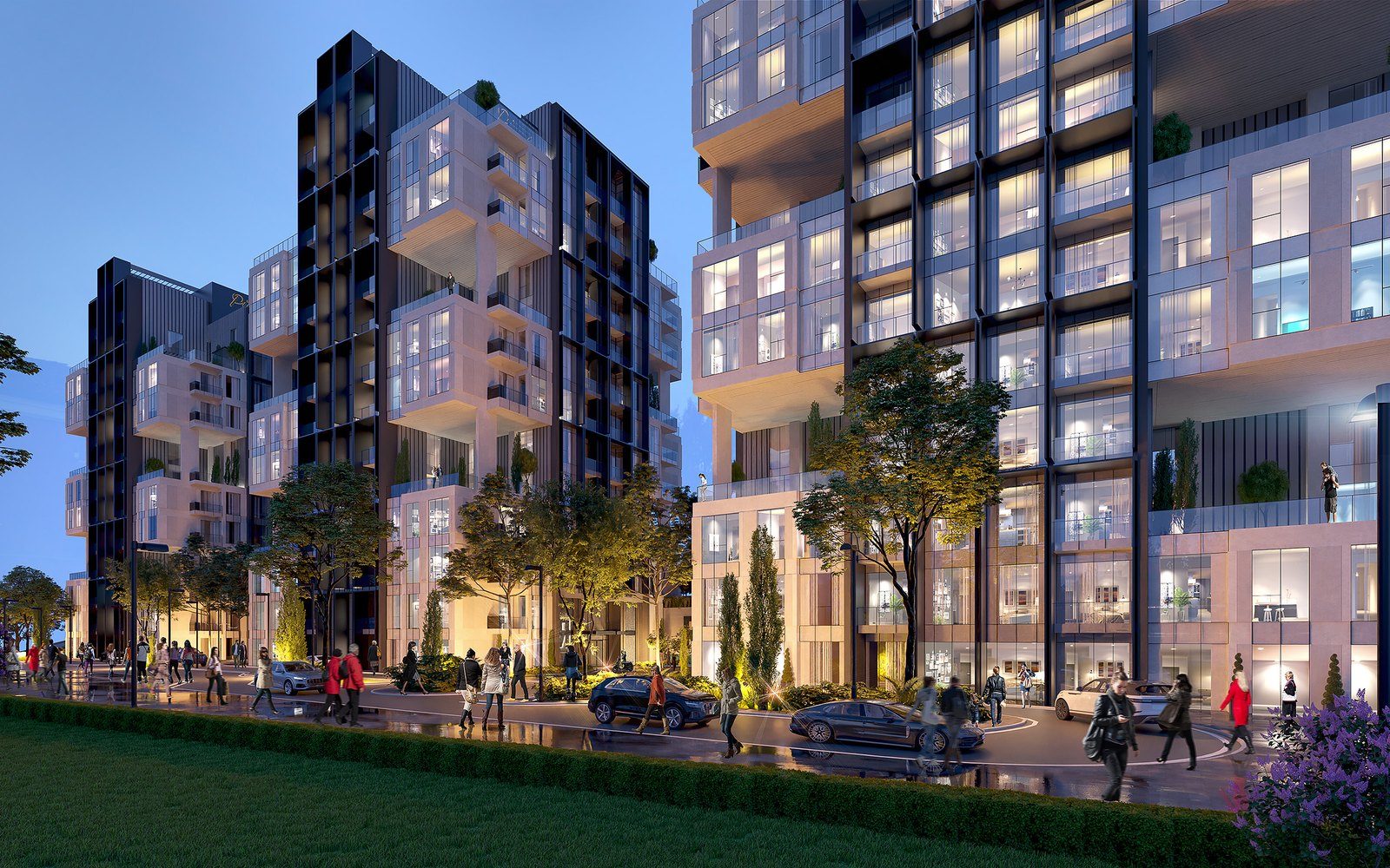 A pedestrian shopping avenue & green courtyards