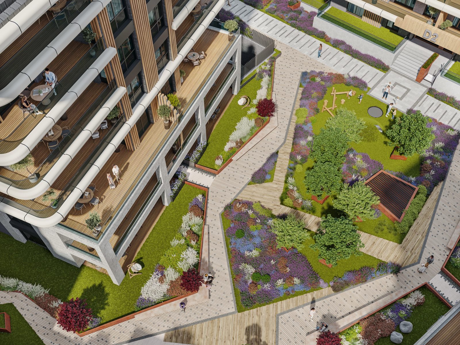 Landscaped terraces & horizontal architecture